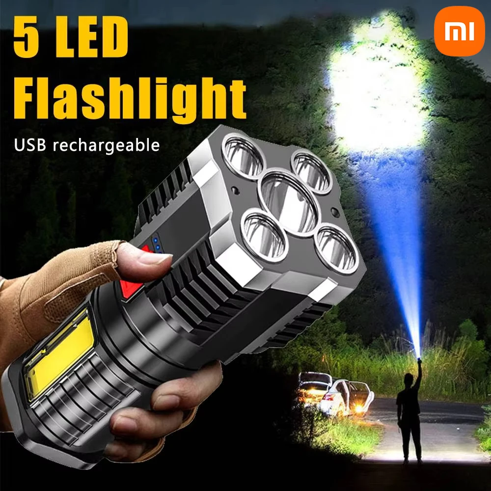 Xiaomi 5LED High Power Led Flashlights Rechargeable Camping Spotlight With Side Light 3 Lighting Modes For Camping Adventure