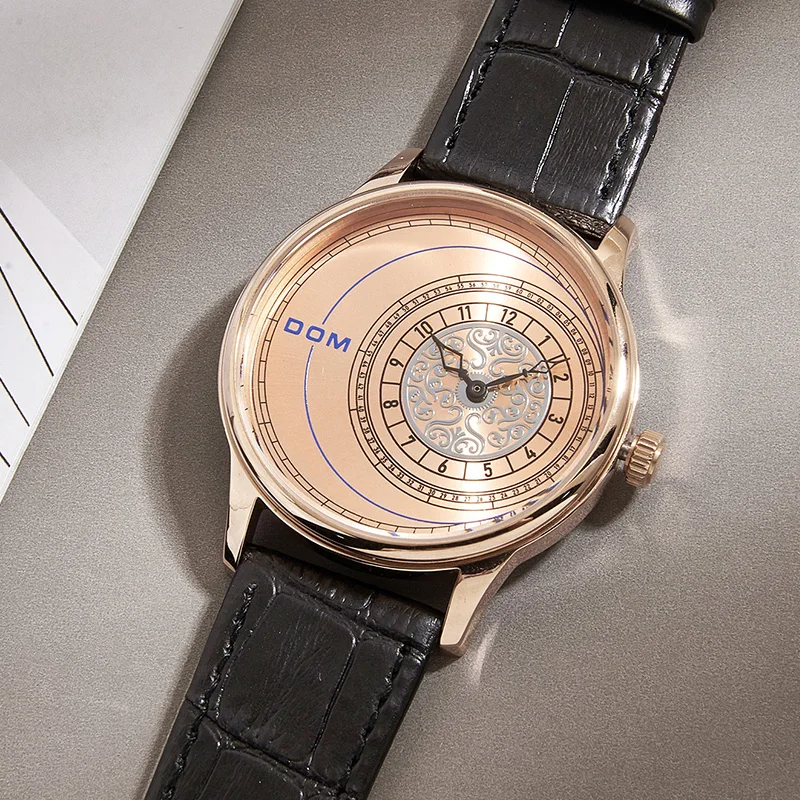 ساعة كوارتز رجالية أنيقة DOM 1582 بسيطة مقاومة للماء بحزام جلدي ساعة يد إبداعية كاجوال ساعات عمل للرجال