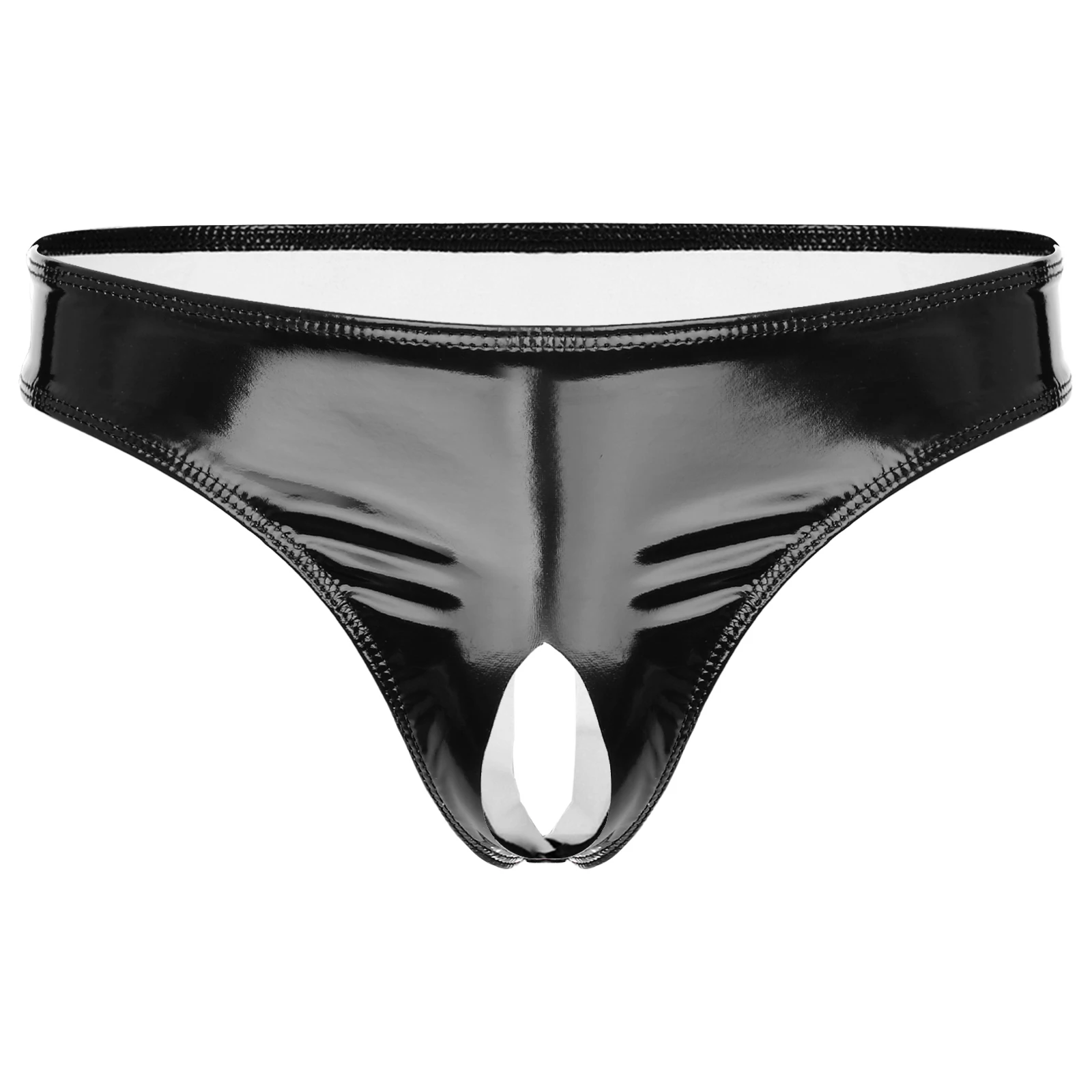 

Mens Patent Leather Open Crotch Thong Panties Wet Look Briefs Low Rise High Cut Mini Briefs Underwear Club Performance Costume