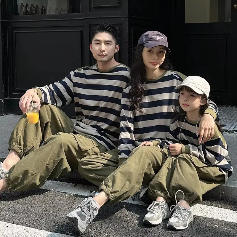 Funny Family Matching Sweatshirts Fashion Father Son Same T Shirts Mother Daughter Long Sleeve Tops Parent-child Korea Clothing