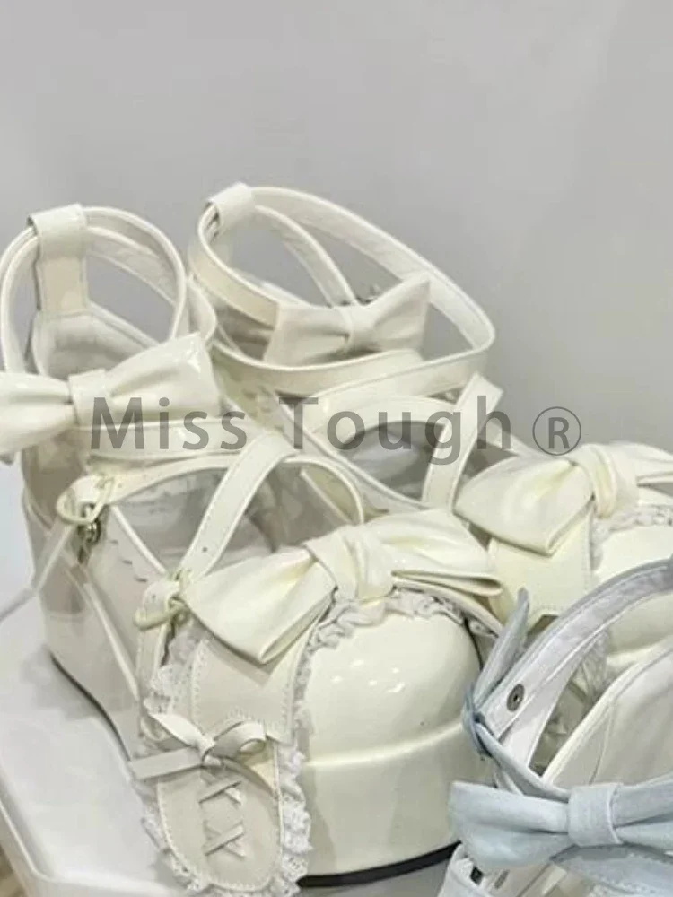 Estate bella cinghia di prua Lolita scarpe per le donne dolce papillon piattaforma Mary Janes donna pelle verniciata antiscivolo carino appartamenti