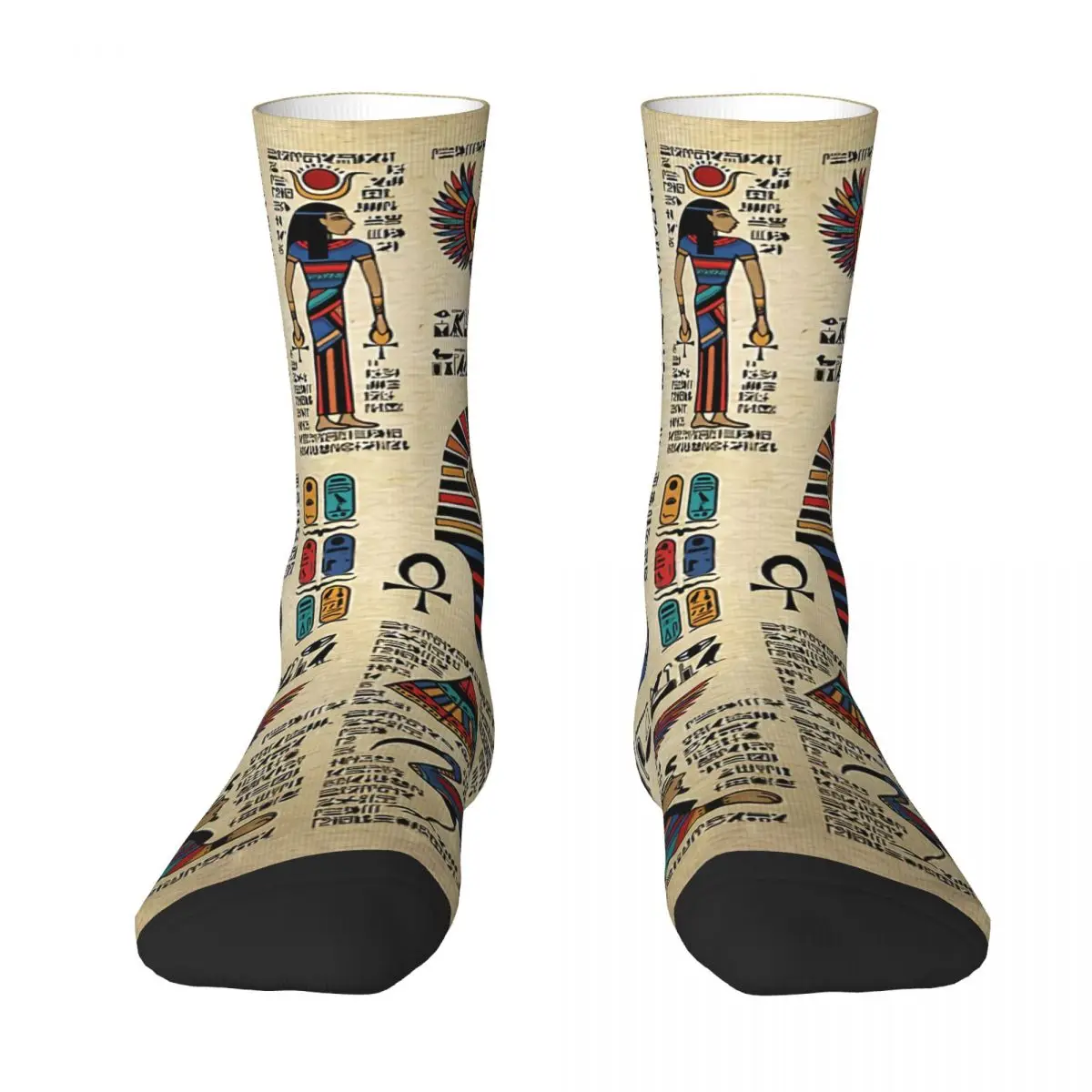 Egyptian Hieroglyphs And Deities On Papyrus Ancient Egypt Egyptian Kawaii Socks Hiking Cartoon Pattern Socks