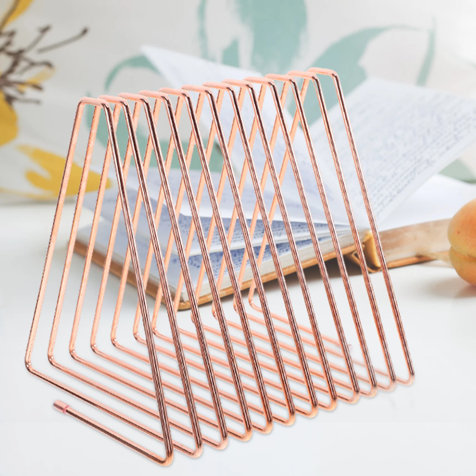 

Metal Bookshelf Desktop Organizer with Foldable Design for Office Triangle File Rack Storage Solution