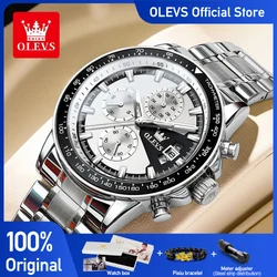 OLEVS-Relógio Quartzo de Aço Inoxidável Impermeável Masculino, Cronógrafo Lunminoso, Calendário, Clássico, Original, Marca Top