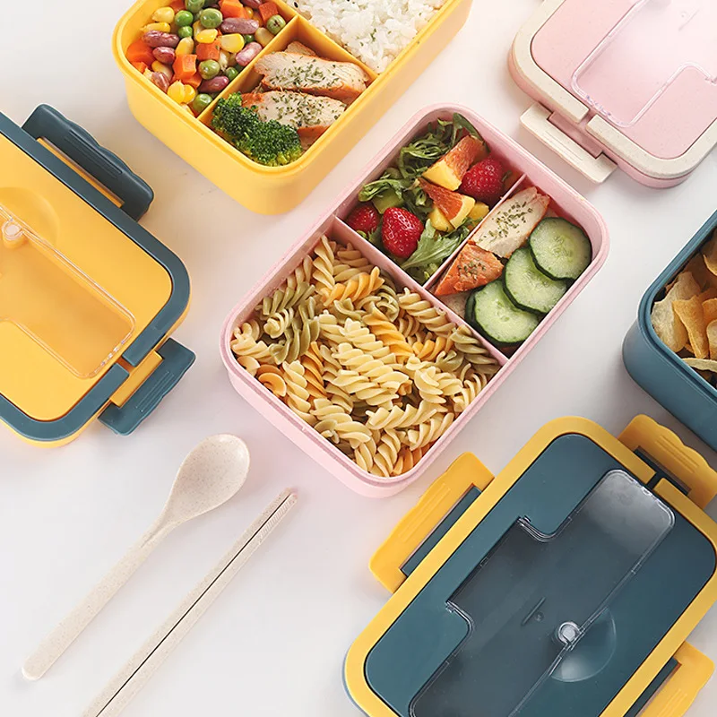 Lunch Box Student Three Partitioned Partitioned Bento Box Including Spoon and Chopsticks Tableware Microwave Fresh-keeping Box