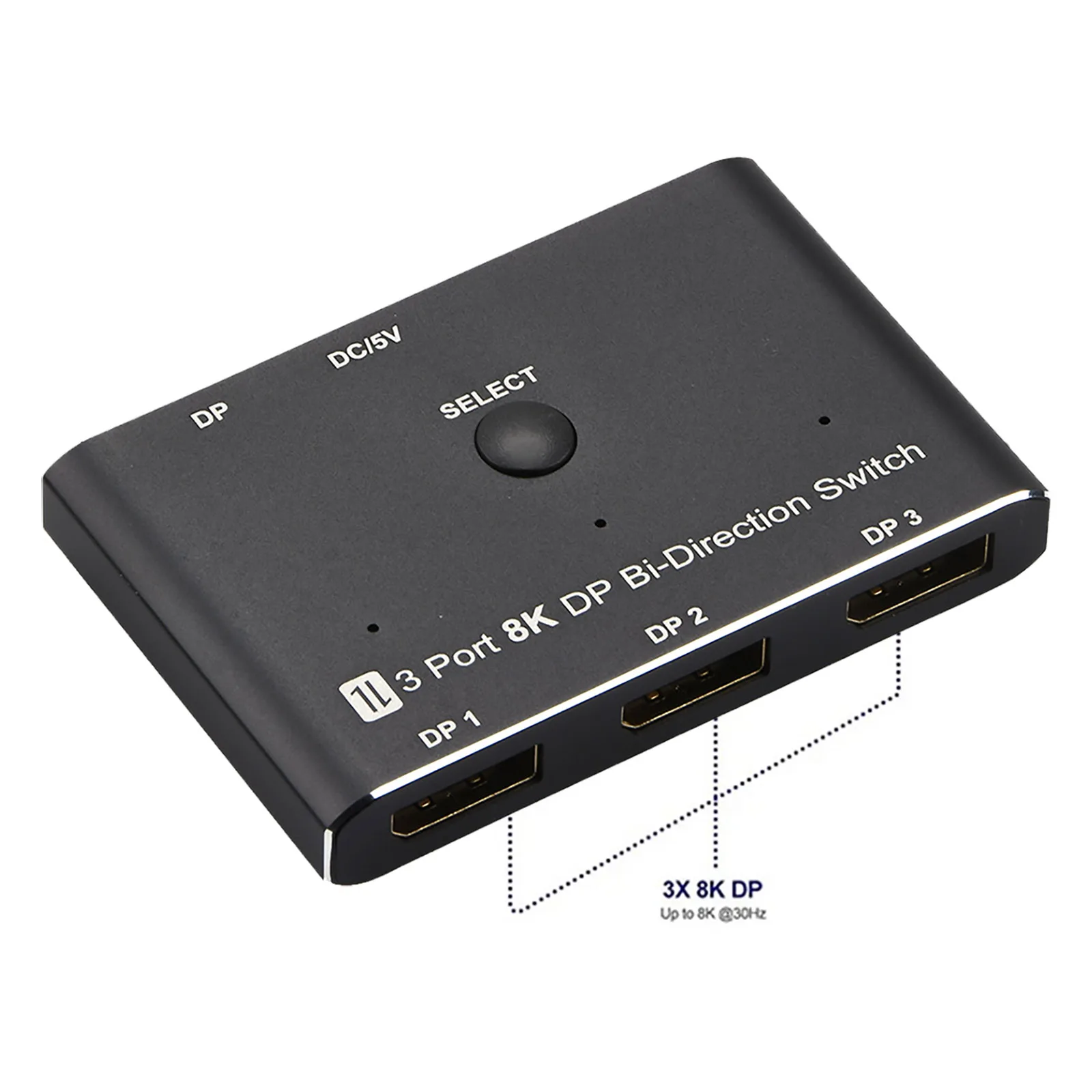 DisplayPort 8K DP 1.4 Switch 3 in 1 out / 1 in 3 out Bi-Direction 8K@30Hz Splitter Converter For Multiple Source and Displays