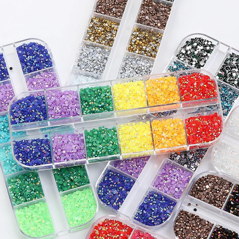 Jelly AB Resin Rhinestones Embellishments For Crafts Nail Art Set Flatback Gemstones Diy Crystal 12 Grid Mix Colors Kits