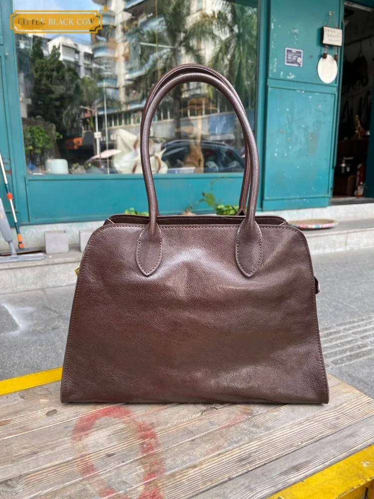 

Vintage Women 2025 New Solid Color Casual Genuine Leather High Capacity Bag Tote Handbag Cowskin Single Shoulder Crossbody Bag