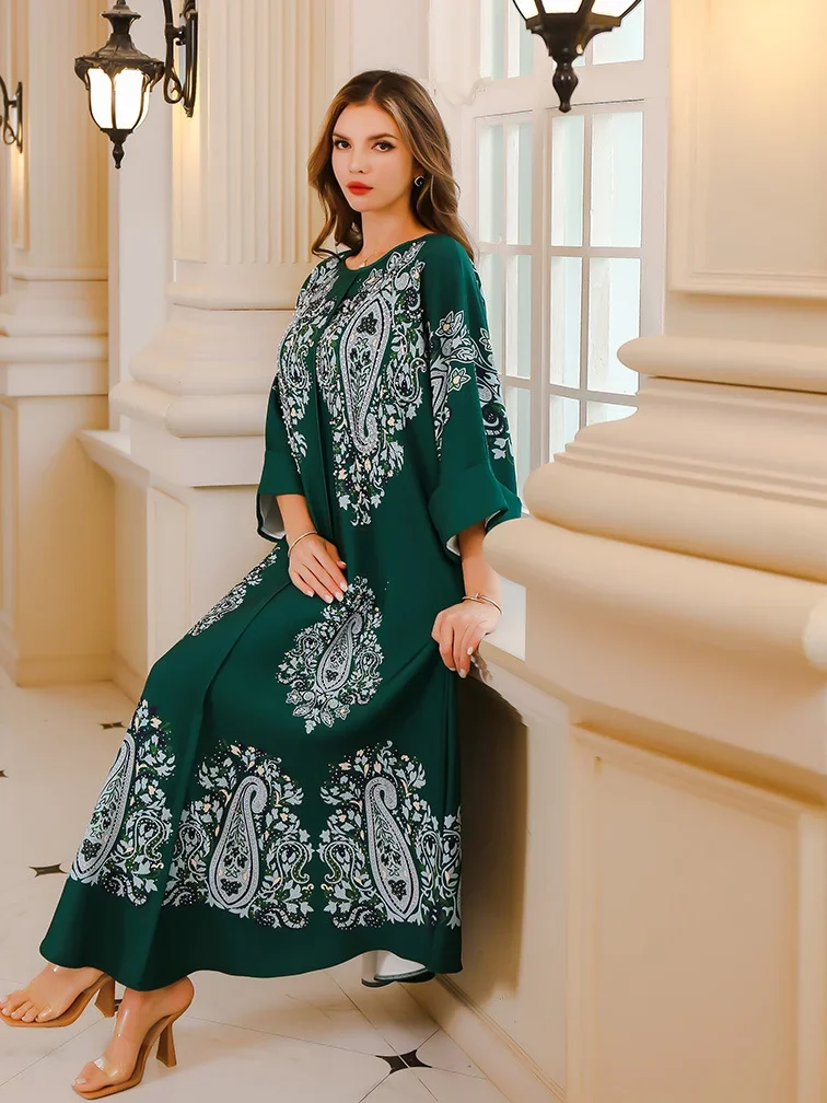 Eid Muslim Beading Party Dress for Women Ramadan Abaya Long Dress Morocco Kaftan Vestidos Largos Dubai Turkey Robe Jalabiya 2024