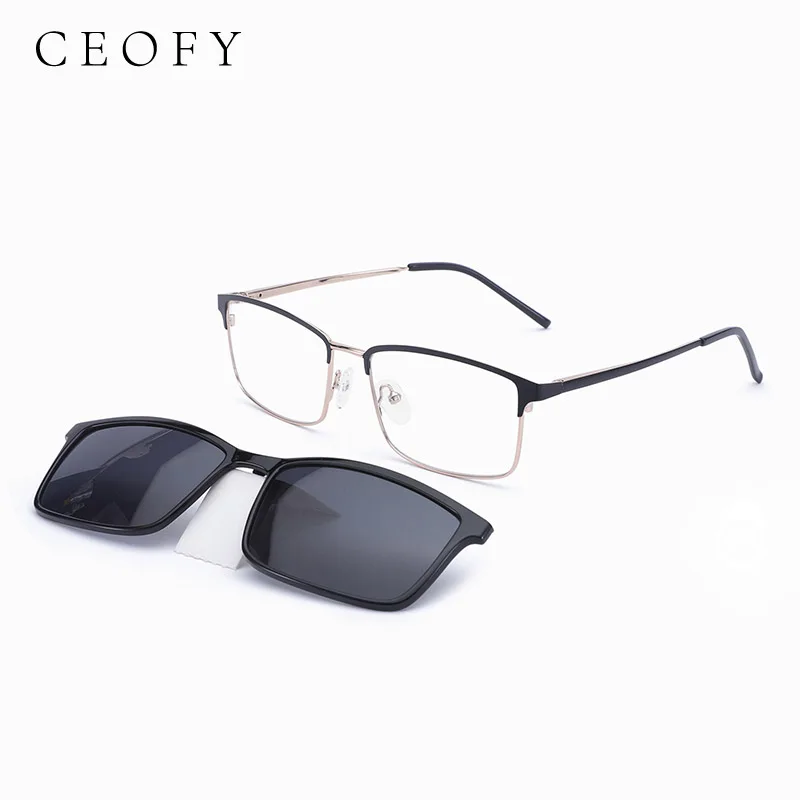 

Ceofy Men Glasses Frame Fashion Sun Clip Polarized Brand Design Optical Myopia Prescription Narrow Eyeglasses Frame High Quality