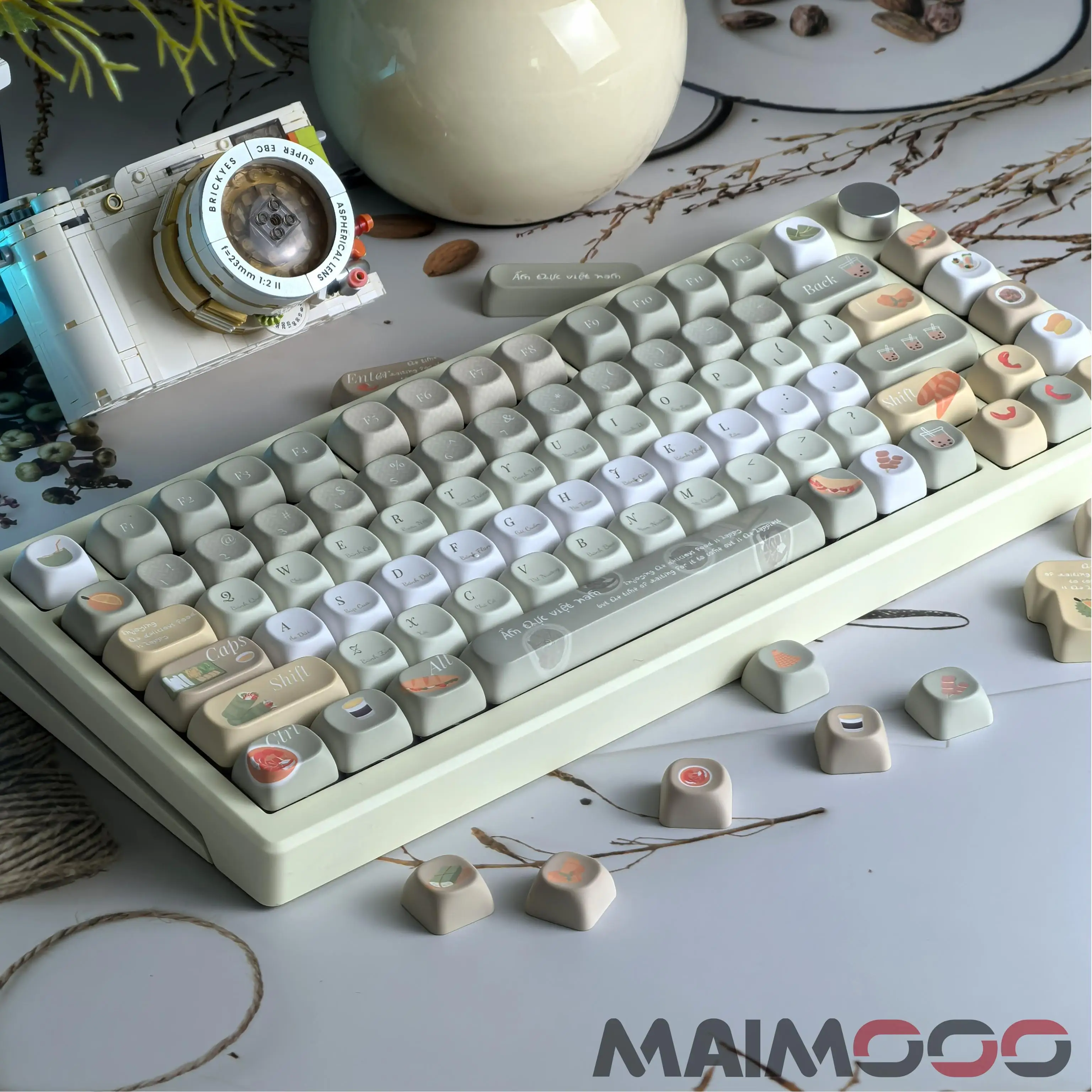 Zdjęcie 6: Szary Zielony Keycap PBT MOA Profil Wietnamski Gourmet Spring Roll Baguette Sour Soup Cute Food Keycaps DIY Klawiatura mechaniczna