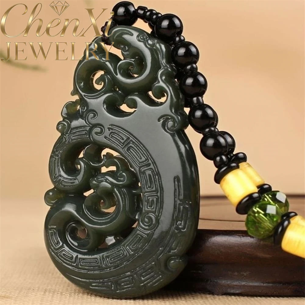 

High-End Natural Hetian Jade Dragon And Phoenix Hollowed-Out Pendant Amulets And Mascots Luxury Quality Fashion Fine Jewelry