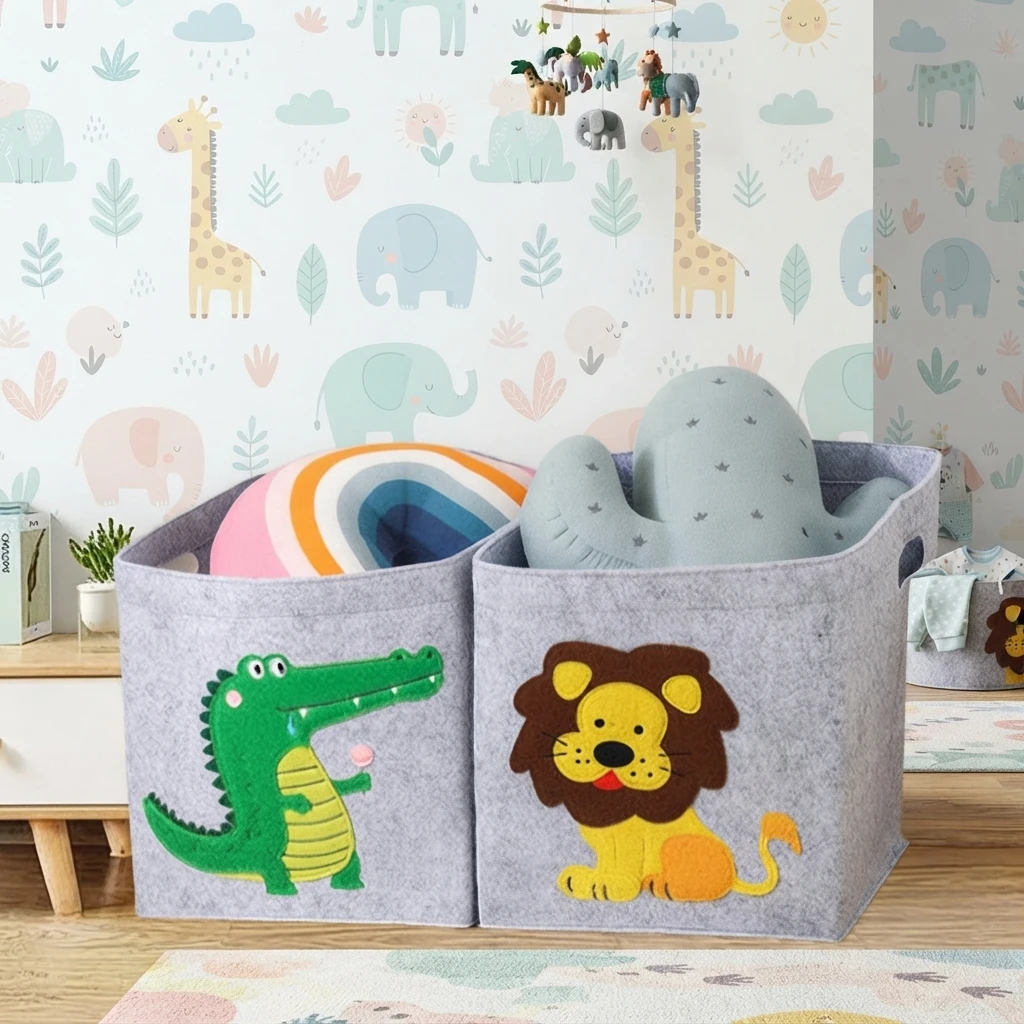 Felt Storage Basket Fabric Storage Box Household Clothing Storage Bag Storage Basket Children's Toys Dirty Clothes Bucket