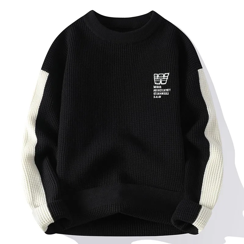 เสื้อไหมพรมถักทรงหลวม สไตล์ลำลอง สำหรับฤดูใบไม้ร่วงและฤดูหนาว เสื้อเบสเลเยอร์ เสื้อไหมพรมผู้ชาย แฟชั่น สวมใส่สบาย อุ่น แขนยาว