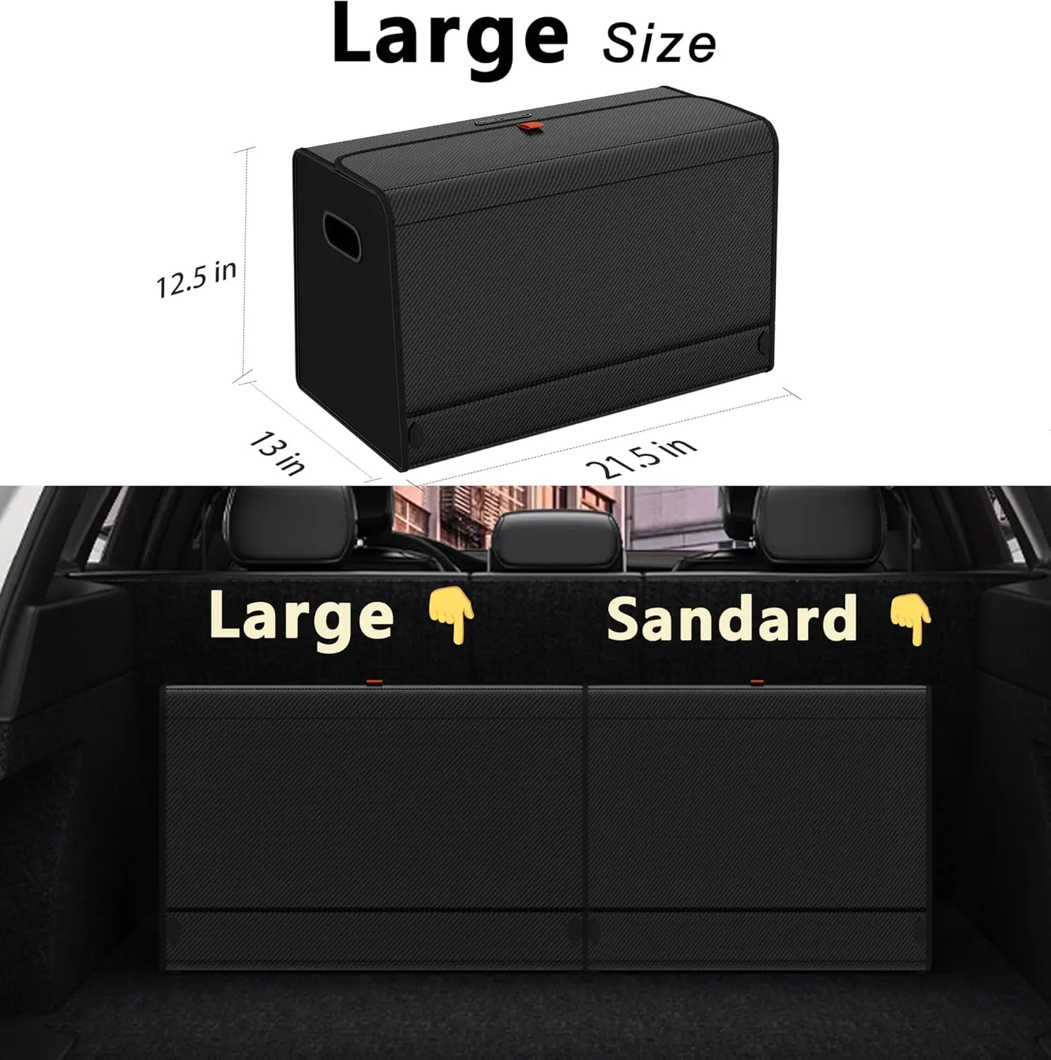 SUV Car Trunk Organizer Foldable Portable Magnetic Lid Large Capacity Storage for SUV/Truck/MPV (Carbon Black L-215x13x125