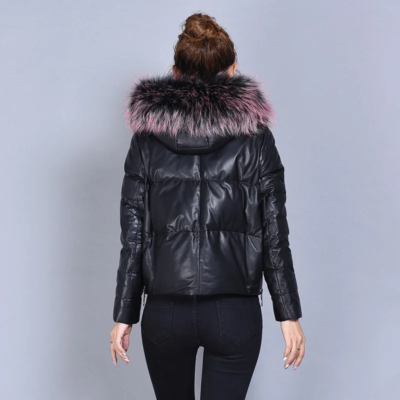 AYUNSUE Echtem leder jacke Winter jacke Frauen waschbären Pelz Kragen schaffell mantel weibliche Warme Unten Jacken Chaqueta Mujer MEIN