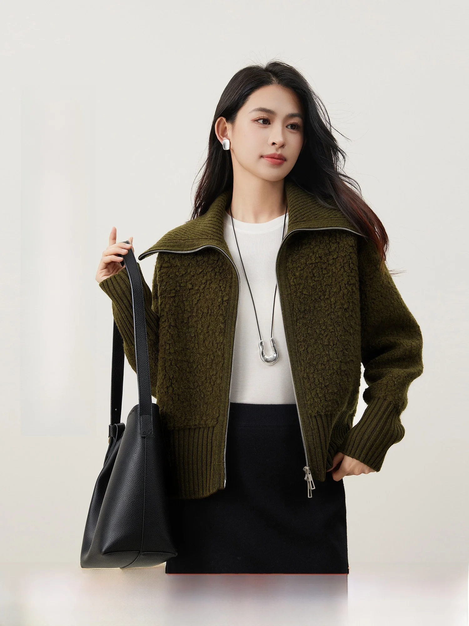 

Кардиган MIJOR Quali из 100% шерсти, женский, с двойной молнией, вязаный свитер, мягкий, элегантный, свободного кроя, укороченный