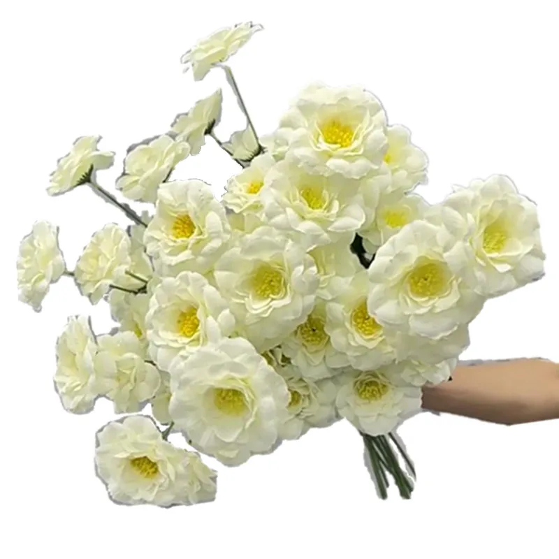 5Pcs Silk Spring Hibiscus Flowers (6 Heads/Bunch) Faux Cotton Rose for Wedding Home Decorative Artificial Flowers