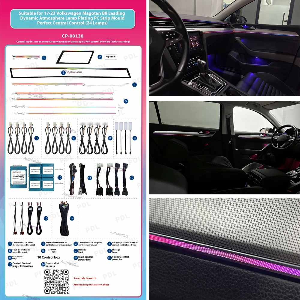 

Ambient Light For VW Passat B8 CC Arteon 2017-2024 Atmosphere Lamp Led Innenbeleuchtung Kit 256 Colors