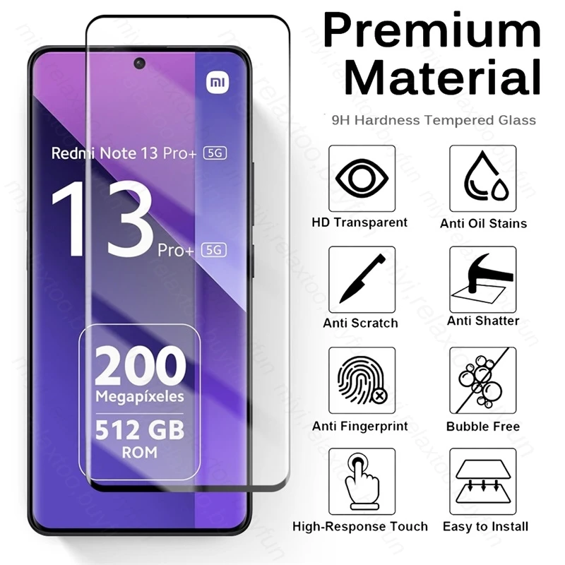 Pelindung layar kaca antigores, untuk Xiaomi Redmi Note 13 Pro + 5G kaca pelindung kamera Redmy Note13 Pro 5G 4G tidak 13 Pro Plus