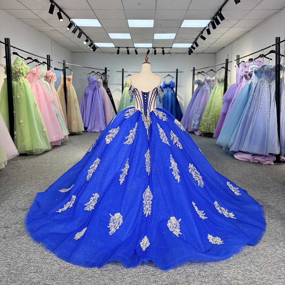 2024 New Arrival Blue Prom Dress Customized Beautiful Cap Sleeve Vestido De 15 Anos Quinceanera Dresses vestidos de quinceañera