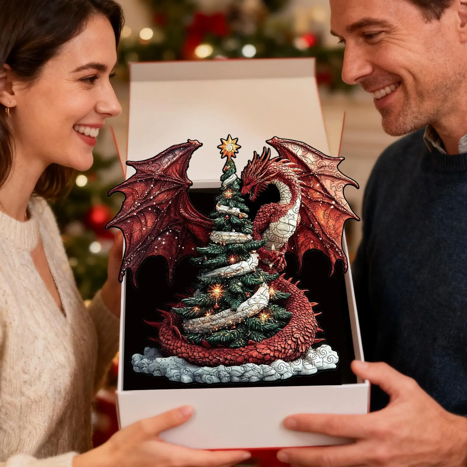 Jigsaw Puzzles Christmas-Themed Interactive Wooden Dragon Jigsaw Puzzles For Family Friends For Men Women Boys Youth Teens