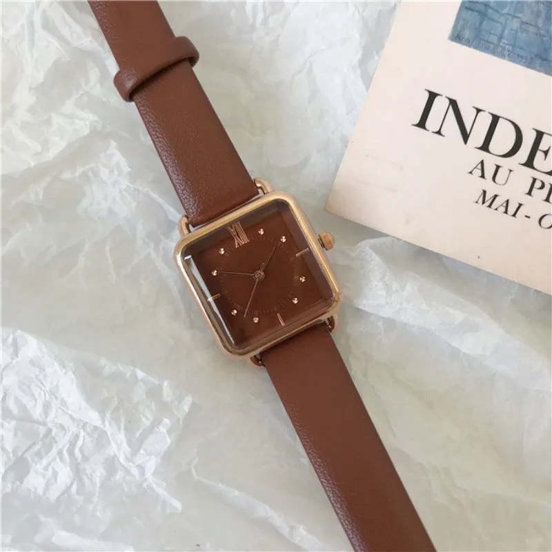 Watch Women Fashion Square Women Quartz Watch Simple Retro Design Watches for Women Leather Band Womens Watches Reloj De Mujer