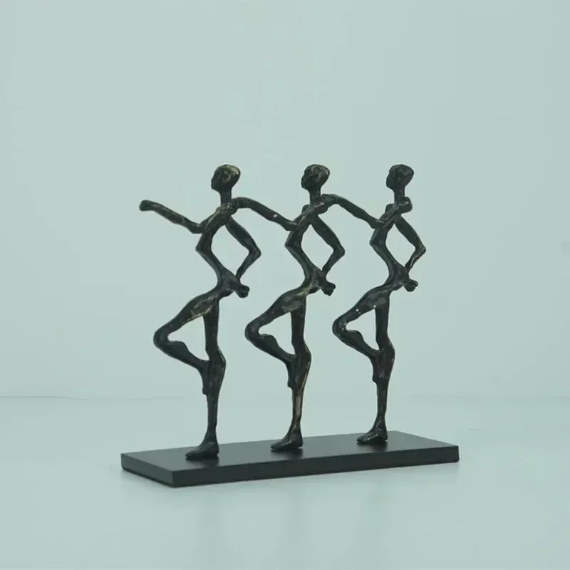 Retro Cast Iron Metal Figure Black Abstract Sculpture Threesome Dance Pose Handicraft Ornaments Modern Home Decor Accessories