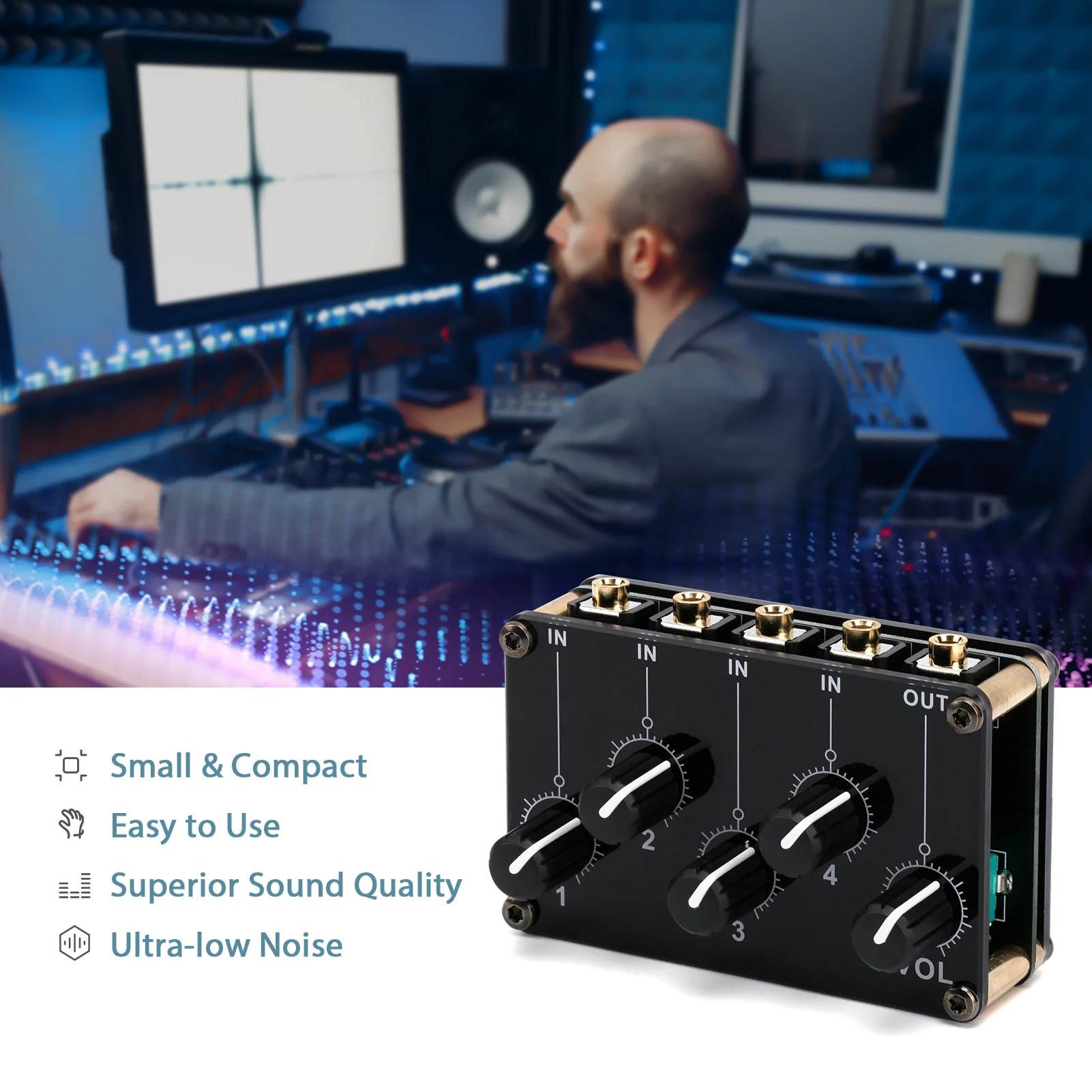 4-in-1-out Passive Mixer Module Mini Stereo 4-Channel Passive Mixer Audio Mixer 4 Audio Input to 1 Output Ultra Compact