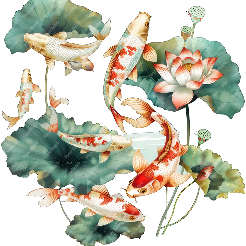 Классическая Настенная Наклейка Koi и Lotus Three Ratels для украшения дома наклейки для туалета
