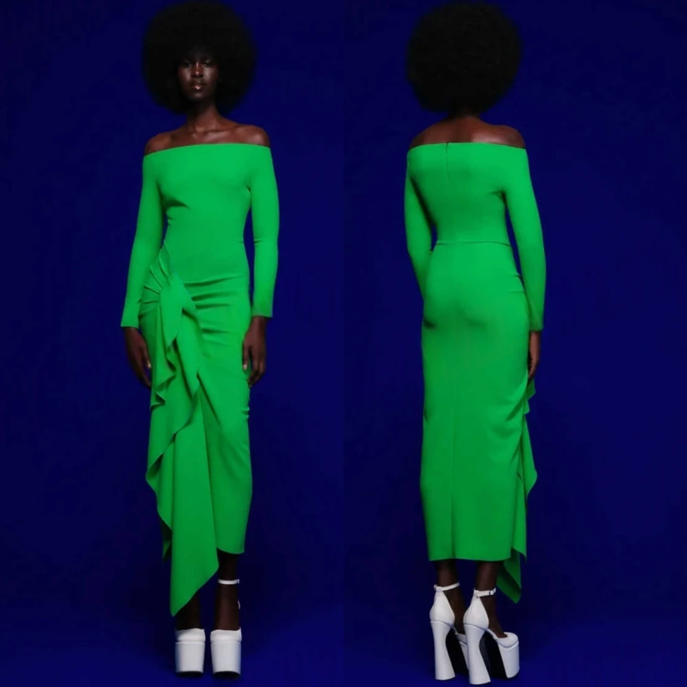 

Customized Modern Jersey Mermaid Evening Dress Exquisite Boat Neck Prom Dresses Delicate Long Sleeves Special Occasion Gowns