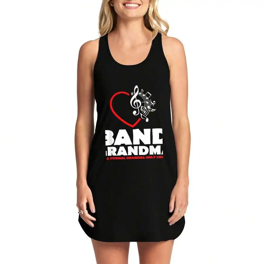 

Womens Band Grandma Graphic Tank Dress Casual Loose Fit Summer