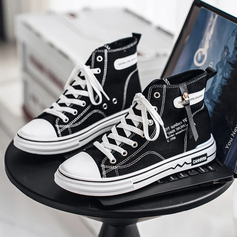 

Классические черные парусиновые туфли, мужские удобные уличные мужские парусиновые кроссовки, дышащие нескользящие высокие туфли, мужская вулканизированная обувь