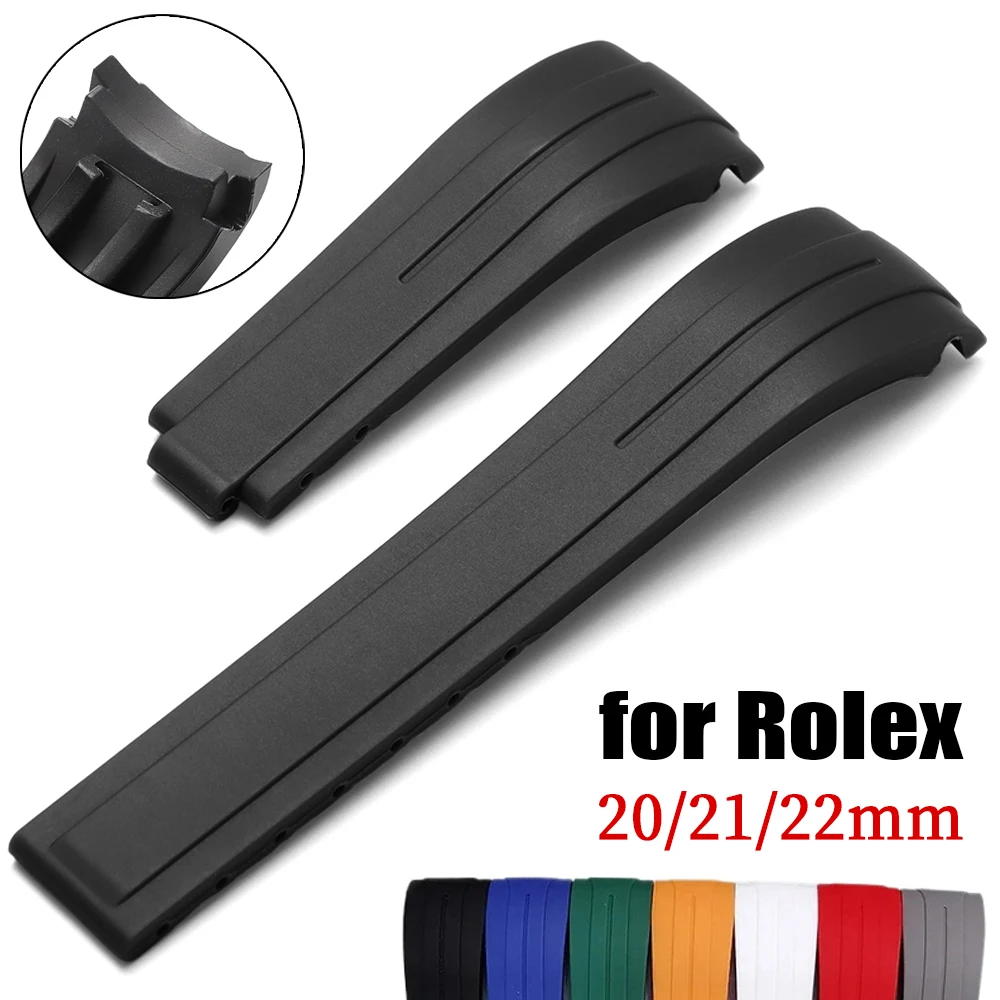 20mm 21mm 22mm Rubber Watch Strap for Rolex for Water Ghost Waterproof Wristband Curved End Silicone Watchband MenSport Bracelet