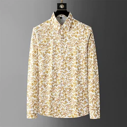 Luxury printed shirt men's long-sleeved casual shirt fashionable street Korean high-end sense oversized comfortable men's XS-6XL