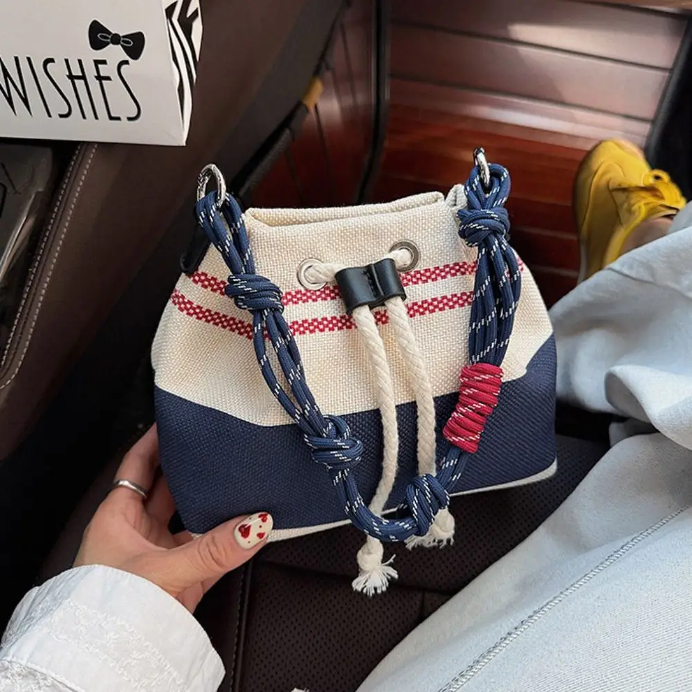 

Korean Style Retro Canvas Bucket Bags Purse Crossbody Bag Patchwork String Crossbody Bag Large Capacity Wallet Bags
