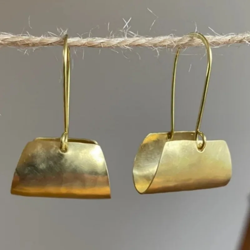 Vintage Gold Color Dangle Women's Earrings Metal Hand Carving Geometry Party Daily Wear