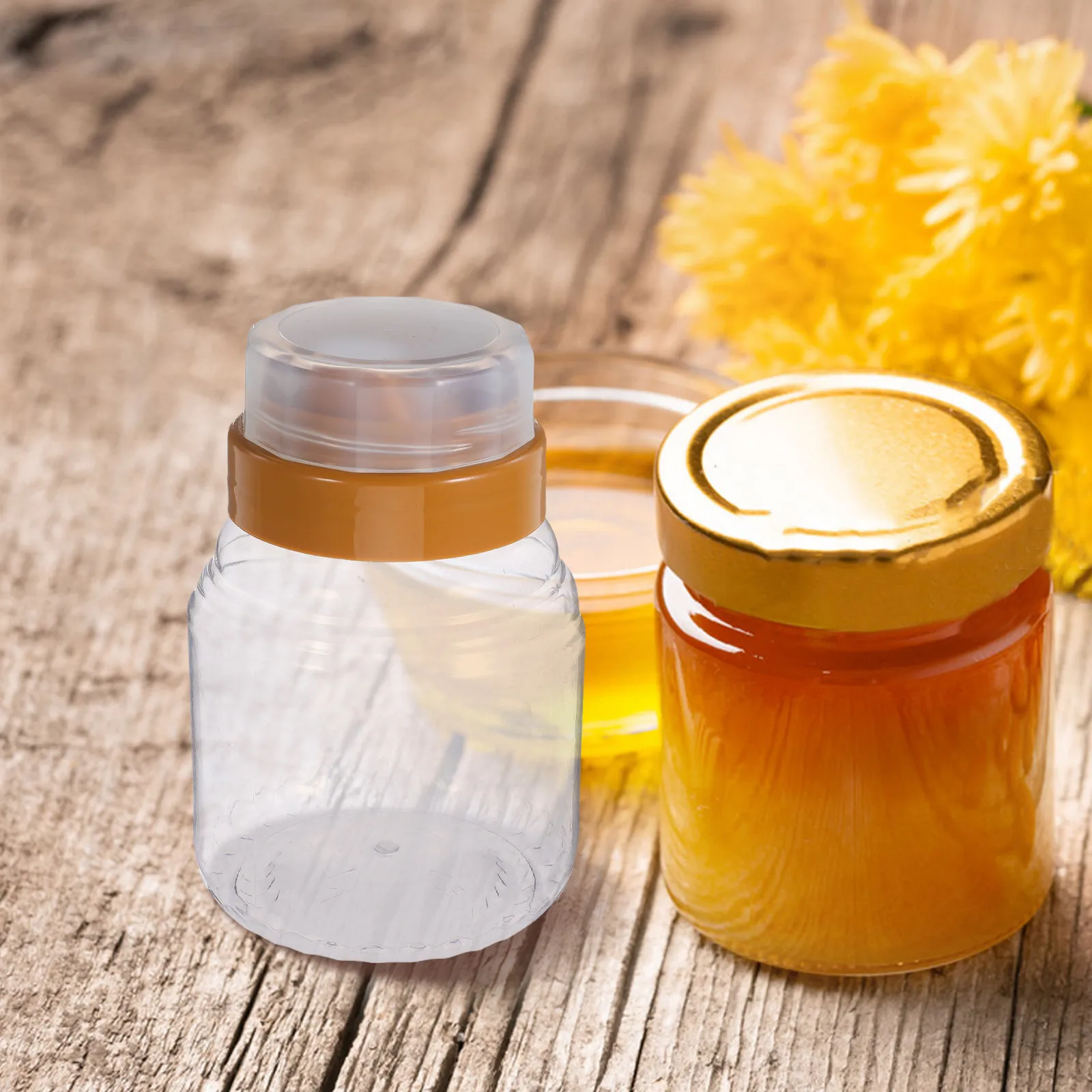 

4Pcs Honey Bottle Plastic Transparent Compact Food Jar Portable Sealed Lid for Home Camping Condiments Honey Bottle