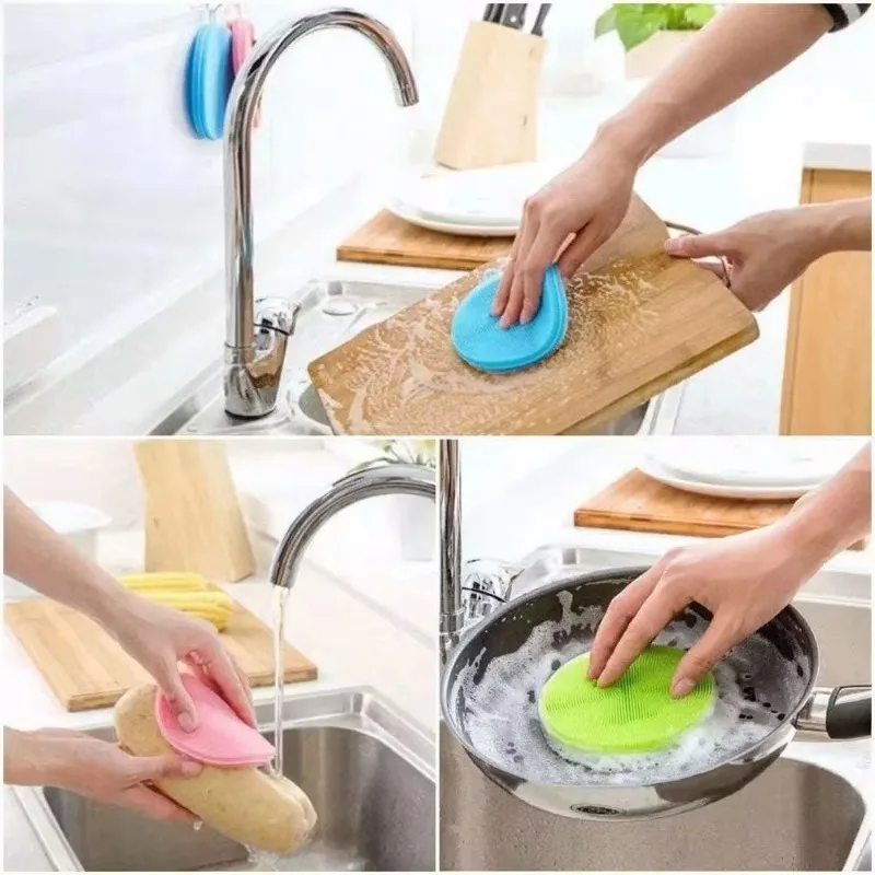 5 PCS Silicone Kitchen Cleaning Brush – Dish Scrubber and Dishwasher Safe Cleaning Sponge for Efficient Dishwashing