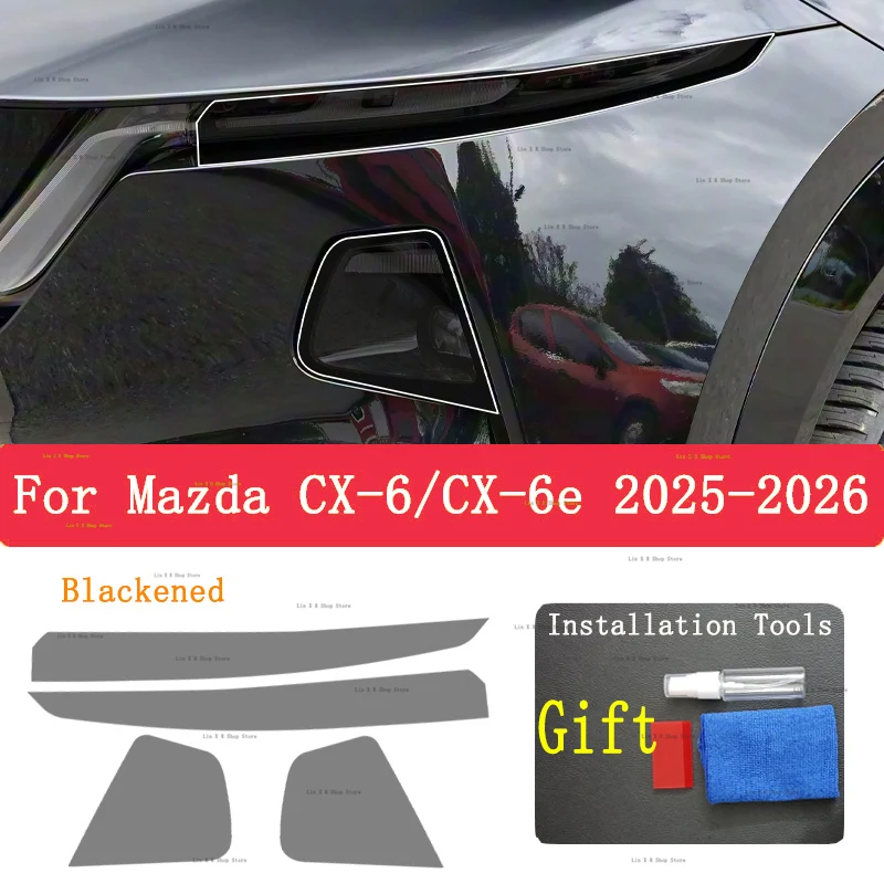 لمازدا cx-6/cx-6e 2025-2026 سيارة المصابيح الأمامية طبقة رقيقة واقية الجبهة كشافات غطاء المدخن الأسود طبقة من البولي يوريثان الملحقات ملصق