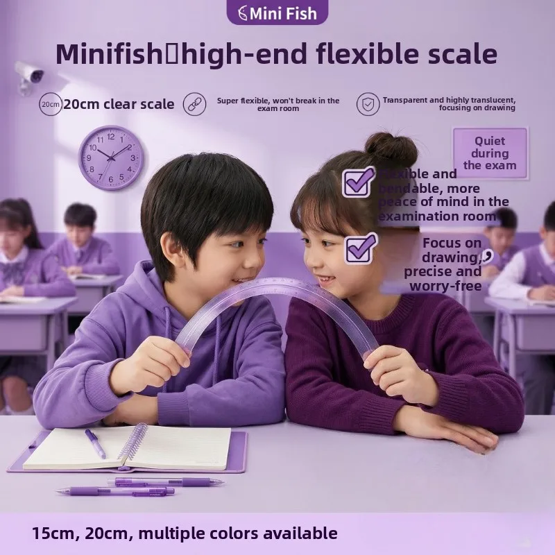 20cm/15cm Flexible Soft Ruler Gradient Rainbow Color Style Dual Unit Measurement in Cm and Inch  for Office Students School Use