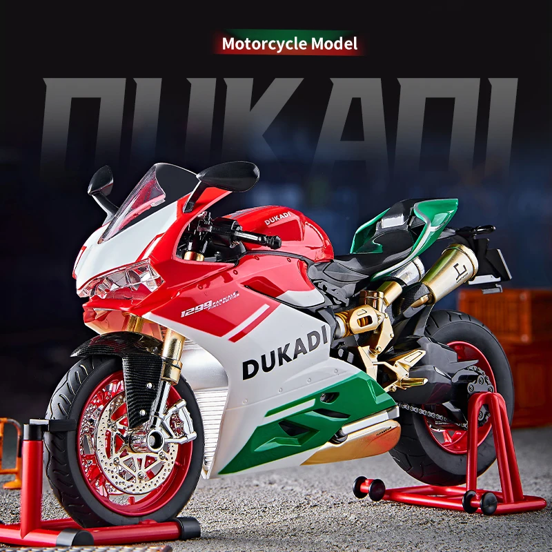 Large metal die-cast Ducati 1299 motorcycle model, spray-simulated start racing adult collectible ornaments for boys gifts