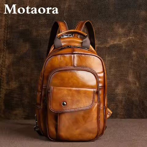 MOTAORA Men's Retro Mini Backpack 2025 New Genuine Leather Multifunctional Backpacks For Men Vintage Handmade Male Chest Bags