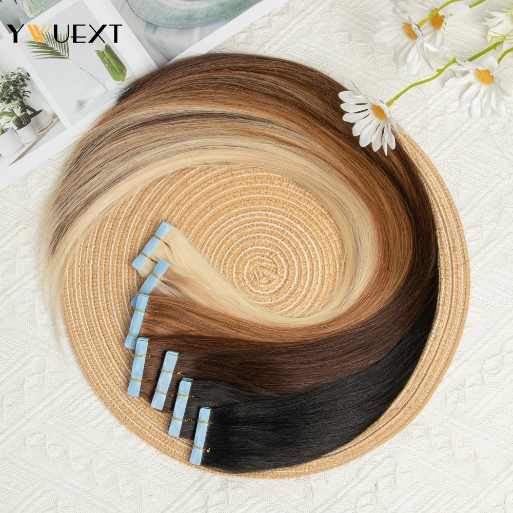 YWUEXT-extensiones de cabello con cinta de trama de piel sintética Invisible, 12 ", 16", 20 ", 22", cinta sin costuras, cabello humano para inyección de salón, 10 unidades por paquete