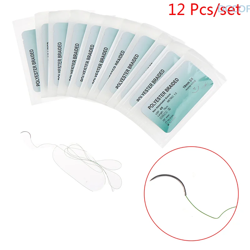 12PCS 75cm 2/0 3/0 4/0 Dental Surgical Needle Silk Medical Thread Suture Surgical Practice Kit