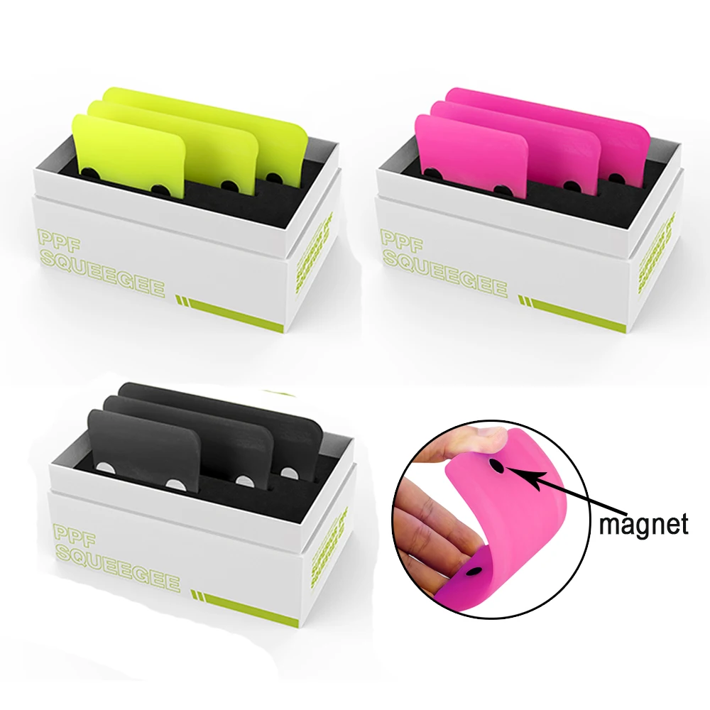 FOSHIO Magnetic Rubber Blade Car Tint Scraper Soft Vinyl Wrap Squeegee Set with Storage Box Window Glass Water Cleaning Tool