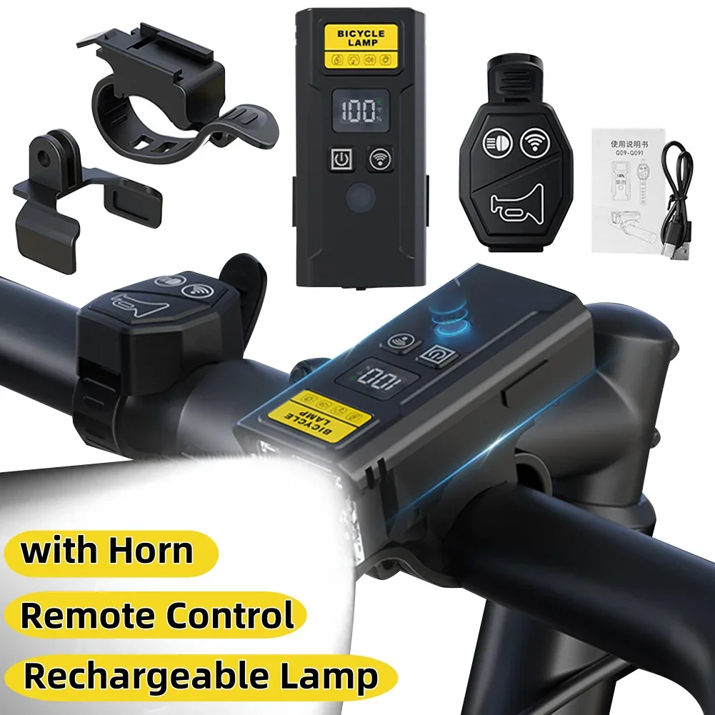 

Bicycle Front Lamp with Horn Smart Light Sensor Cycling Safety Lamp Remote Control Bike Headlight Flashlight Bike Accessories