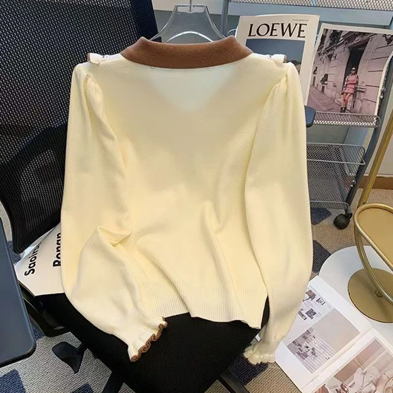 Otoño Invierno mujer suéter moda volantes manga larga arco solo pecho suelto básico suéter rojo Navidad