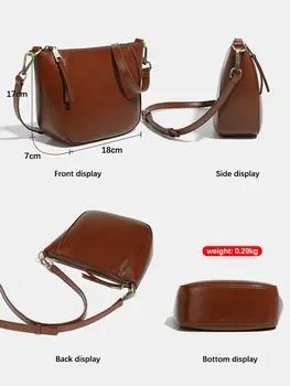 Zency 真皮小號米色手提包斜背包女士復古黑色手機包女士單肩郵差包 10 最佳銷售 米色手提包 - №6