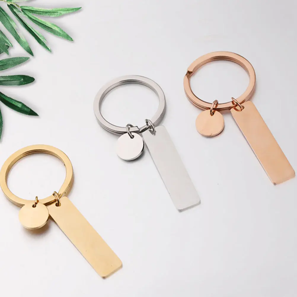 2Pcs Metal Blank Keychain Stainless Steel Hanging Tags DIY Engraving Key Holders Custom Rectangle Stamping Tags